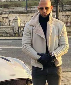 Top G Cobra Andrew Tate White Shearling Leather Jacket