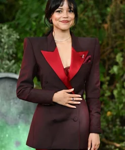 Jenna Ortega Double Breasted Maroon Blazer