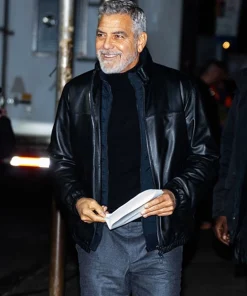 George Clooney Wolfs Black Leather Jacket