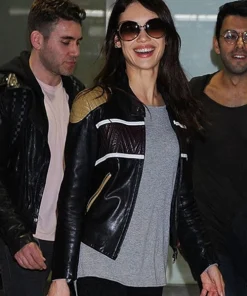 Olga Kurylenko Black Leather Jacket