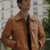 Emily in Paris Lucas Bravo Brown Leather Jacket