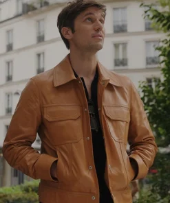 Emily in Paris Lucas Bravo Brown Leather Jacket