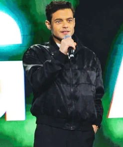 Charles Heller The Amateur 2025 Rami Malek Black Bomber Jacket