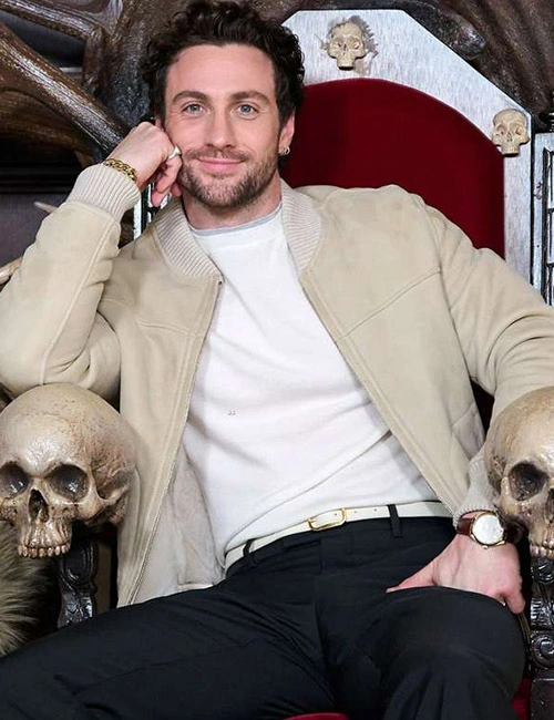 Kraven the Hunter 2024 Sergei Kravinoff Beige Suede Leather Bomber Jacket