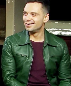 Motorcycle Sebastian Stan Green Leather Quilted Jacket