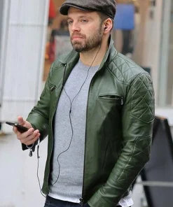 Sebastian Stan Green Leather Quilted Jacket