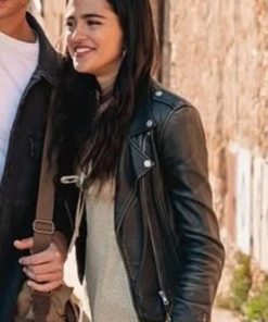 Maia Reficco Black Distressed Leather Bomber Jacket