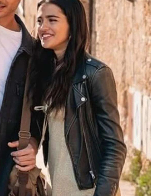 Maia Reficco Black Distressed Leather Bomber Jacket