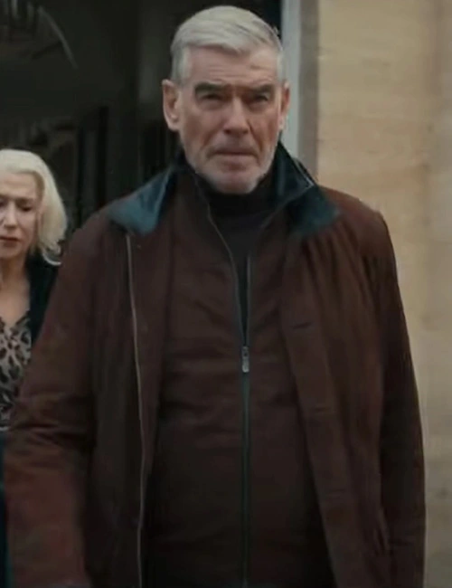 MobLand Pierce Brosnan Brown Leather Coat