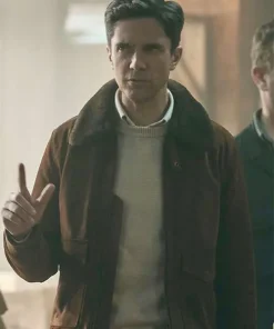Grady The Waterfront 2025 Topher Grace Shearling Brown Suede Leather Jacket