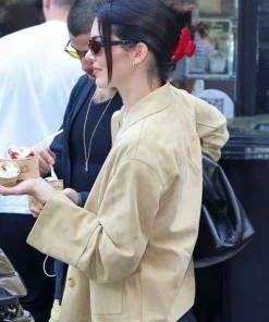 Kendall Jenner 2025 New York City Beige Suede Leather Jacket