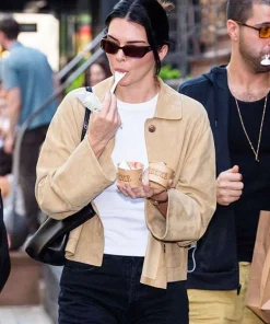 Kendall Jenner Beige Leather Jacket