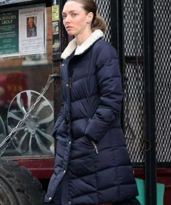 Mickey Long Bright River S01 Amanda Seyfried Blue Shearling Puffer Coat
